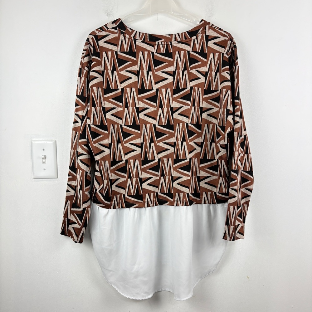Cleo Layered Abstract Geometric Print Long Sleeve Chiffon Hem Top | Lightweight - Picture 7 of 7